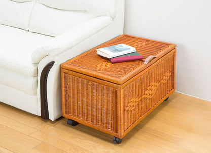 天然籐 ラタン収納ボックス キャスター付き 幅70 奥行40 高さ40 収納ケース 収納バスケット フタ付き 収納(代引不可)