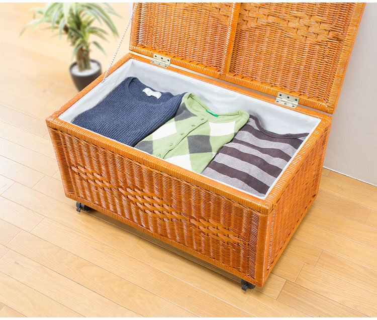 天然籐 ラタン収納ボックス キャスター付き 幅70 奥行40 高さ40 収納ケース 収納バスケット フタ付き 収納(代引不可)