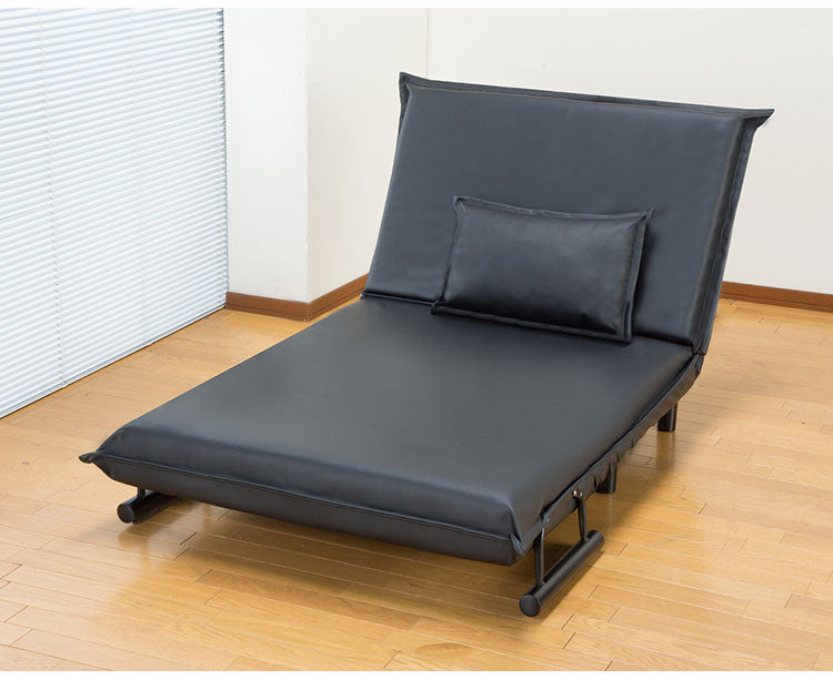 3WAYソファベッド 幅103cm 折りたたみ PVC生地 ソファーベッド ローソファ 14段階リクライニング カウチソファ クッション付き(代引不可)