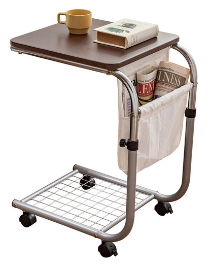 昇降式サイドテーブル 雑誌が入るポケット付き マガジンラック 高さ調節 キャスター付き ベッドサイド ソファサイド(代引不可)