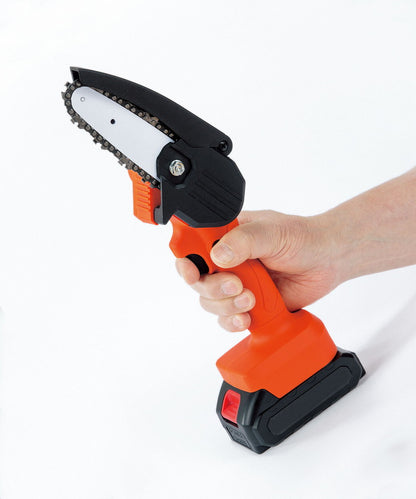 充電式 LEDライト付き ハンディーチェーンソー 予備バッテリー付き 軽量 コードレス ファミラ ハンディチェーンソー ダブルバッテリー チェンソー 有効切断直径10cm パワフル切断 庭 ガーデン 園芸(代引不可)