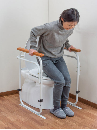 洋式トイレ据置用アーム トイレ用アーム 天然木 立ち上がりサポート手すり 高さ5段階調整 立ち座り 補助 手すり 介護 リハビリ トイレ 補助手すり お年寄り サポート手すり(代引不可)