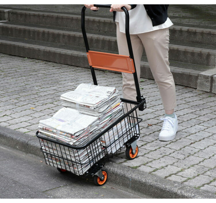 折りたたみ式 深型バスケット台車 専用カバー付き 落ちにくい深型 かご付き カゴ付き 台車 カート 荷物 新聞紙 資源ごみの回収に ラクラク運搬 折り畳み 省スペース 収納(代引不可)