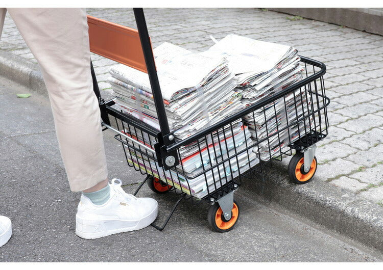 折りたたみ式 深型バスケット台車 専用カバー付き 落ちにくい深型 かご付き カゴ付き 台車 カート 荷物 新聞紙 資源ごみの回収に ラクラク運搬 折り畳み 省スペース 収納(代引不可)