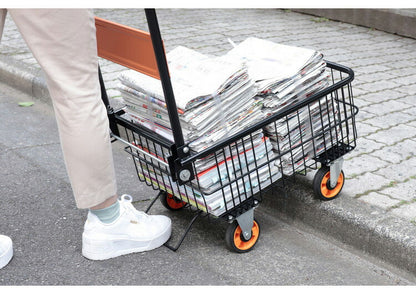 折りたたみ式 深型バスケット台車 専用カバー付き 落ちにくい深型 かご付き カゴ付き 台車 カート 荷物 新聞紙 資源ごみの回収に ラクラク運搬 折り畳み 省スペース 収納(代引不可)