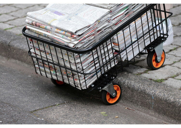 折りたたみ式 深型バスケット台車 専用カバー付き 落ちにくい深型 かご付き カゴ付き 台車 カート 荷物 新聞紙 資源ごみの回収に ラクラク運搬 折り畳み 省スペース 収納(代引不可)