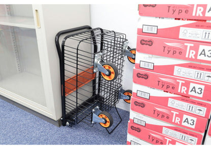 折りたたみ式 深型バスケット台車 専用カバー付き 落ちにくい深型 かご付き カゴ付き 台車 カート 荷物 新聞紙 資源ごみの回収に ラクラク運搬 折り畳み 省スペース 収納(代引不可)