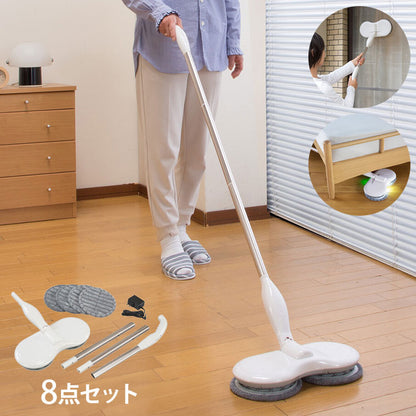 ファミラ スピンマジック 8点セット 立ったまま床掃除 回転モップ 電動モップ 回転モップクリーナー 床掃除 水拭き 高速回転 モップ 充電式 コードレス ステシック型(代引不可)