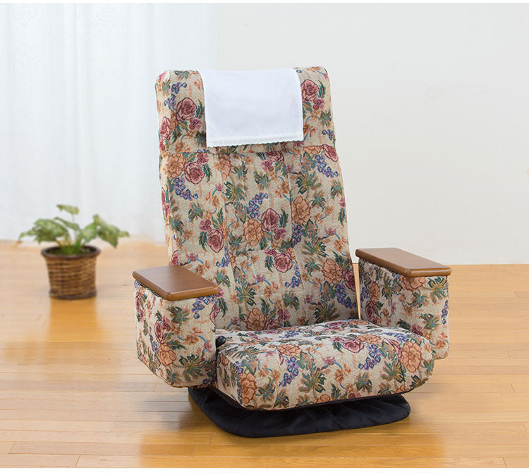 NEW天然木肘付きリクライニング回転座椅子 完成品 ハイバック仕様 回転 座椅子 イス チェア 肘付き 肘あり 14段階リクライニング(代引不可)