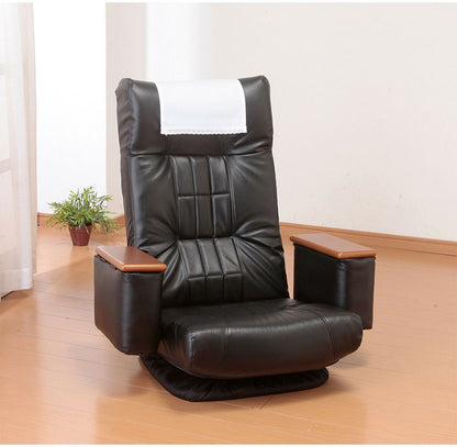 NEW天然木肘付きリクライニング回転座椅子 完成品 ハイバック仕様 回転 座椅子 イス チェア 肘付き 肘あり 14段階リクライニング(代引不可)