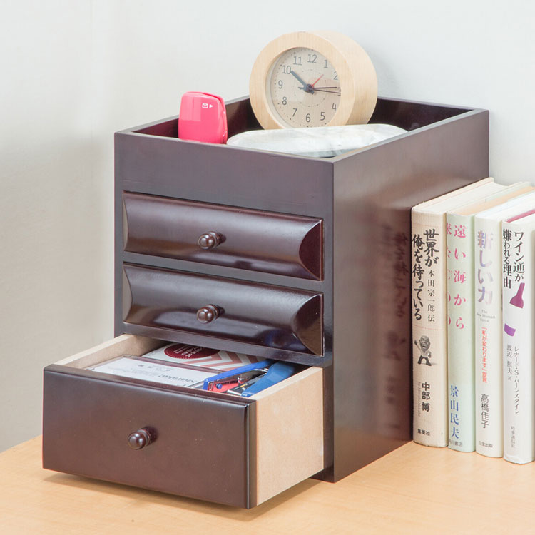 卓上整理チェスト 3段 完成品 木製 チェスト 書類整理 裁縫道具 救急箱 貴重品箱 収納ケース 収納ボックス トレー 引出し チェスト(代引不可)