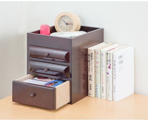 卓上整理チェスト 3段 完成品 木製 チェスト 書類整理 裁縫道具 救急箱 貴重品箱 収納ケース 収納ボックス トレー 引出し チェスト(代引不可)