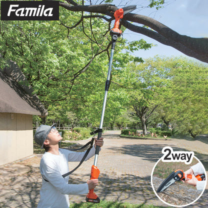 ファミラ NEW充電式コードレス2way高枝チェーンソー 充電式 電動チェーンソー 電動 チェンソー パワフル切断 庭 ガーデン 園芸(代引不可)