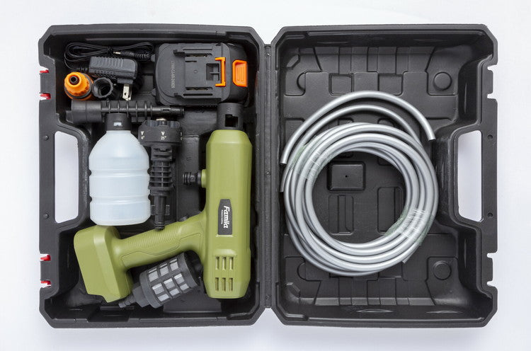 ファミラ 充電式コードレスハンディ高圧洗浄機 12点セット 軽量 コンパクト 持ち運び 高圧洗浄 掃除 クリーナー ノズル 6ヶ月保証(代引不可)