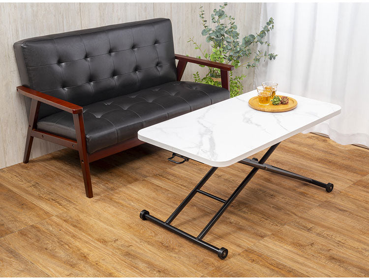 昇降テーブル リフトテーブル 無段階調節 完成品 折りたたみテーブル 大理石調 木目調 フリーテーブル 多目的 コンパクト 座卓 作業台 テーブル ダイニング リビング(代引不可)