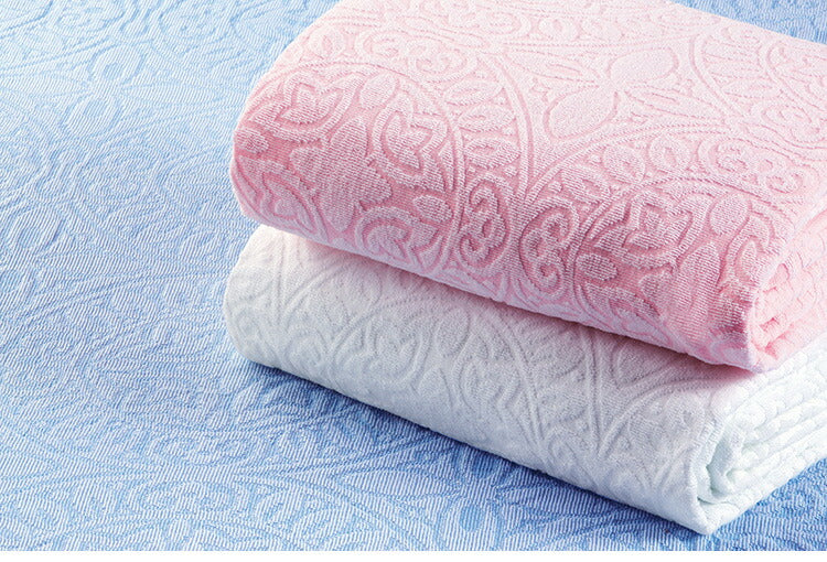 今治産ジャカード織タオルシーツ3色組 ブルー・ピンク・ホワイト シングル サッとひろげて敷布団につつむだけ 丸洗いOK(代引不可)