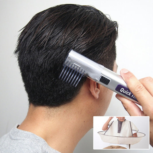 クイックトリマー 散髪マント セット コードレス式 床屋いらず アタッチメント 2種類 とかすだけ 髪 後頭部 襟足 髭 ヒゲ 腕毛(代引不可)