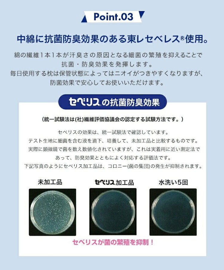 整体枕 抗菌防臭 頸椎安定 凹枕 丸洗いOK くぼみ 横向き枕 日本製 ピロー 東レ セベリス使用 かため やわらかめ 高め 低め 安眠 快眠 まくら マクラ 首こり 肩こり 洗濯機 洗える 綿100% 国産(代引不可)