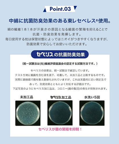 整体枕 抗菌防臭 頸椎安定 凹枕 丸洗いOK くぼみ 横向き枕 日本製 ピロー 東レ セベリス使用 かため やわらかめ 高め 低め 安眠 快眠 まくら マクラ 首こり 肩こり 洗濯機 洗える 綿100% 国産(代引不可)