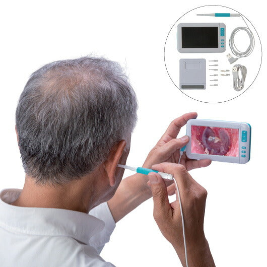 モニター付き耳かきスコープ ホワイト 見やすい先端LEDライト 豊富なアタッチメント 耳の中を見ながら耳かき お年寄り プレゼント(代引不可)