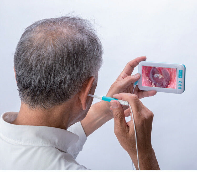 モニター付き耳かきスコープ ホワイト 見やすい先端LEDライト 豊富なアタッチメント 耳の中を見ながら耳かき お年寄り プレゼント(代引不可)