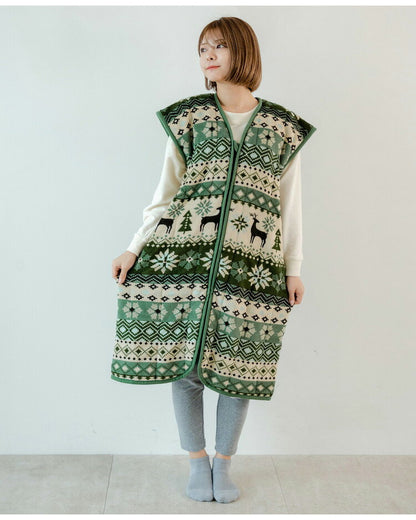 あったか着る毛布 ノルディック柄 吸湿発熱 毛布スリーパー ショート 65×100cm 北欧柄 エンジ グリーン 冬 あったか 着るブランケット(代引不可)