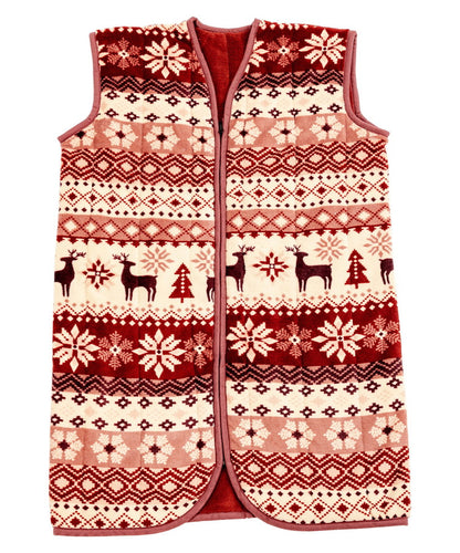 あったか着る毛布 ノルディック柄 吸湿発熱 毛布スリーパー ショート 65×100cm 北欧柄 エンジ グリーン 冬 あったか 着るブランケット(代引不可)