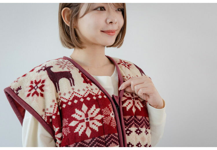 あったか着る毛布 ノルディック柄 吸湿発熱 毛布スリーパー ロング 65×130cm 北欧柄 エンジ グリーン 冬 あったか 着るブランケット(代引不可)