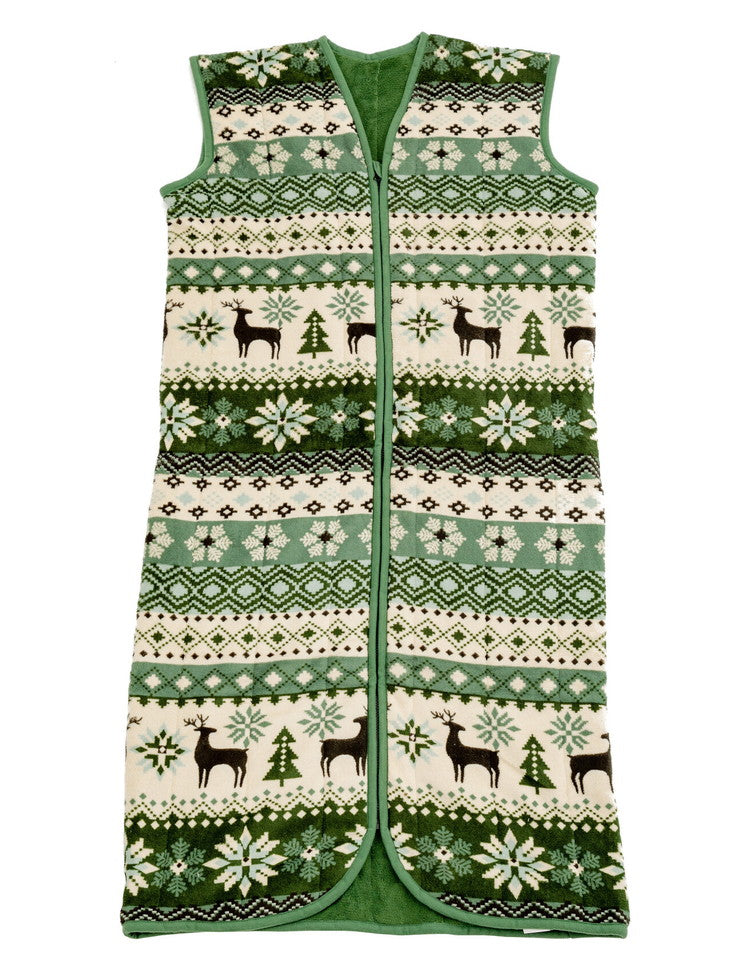 あったか着る毛布 ノルディック柄 吸湿発熱 毛布スリーパー ロング 65×130cm 北欧柄 エンジ グリーン 冬 あったか 着るブランケット(代引不可)