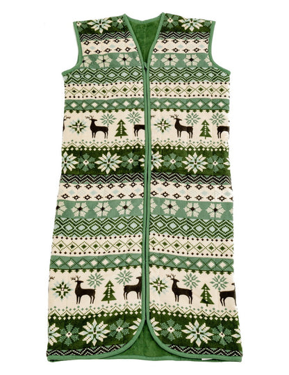 あったか着る毛布 ノルディック柄 吸湿発熱 毛布スリーパー ロング 65×130cm 北欧柄 エンジ グリーン 冬 あったか 着るブランケット(代引不可)