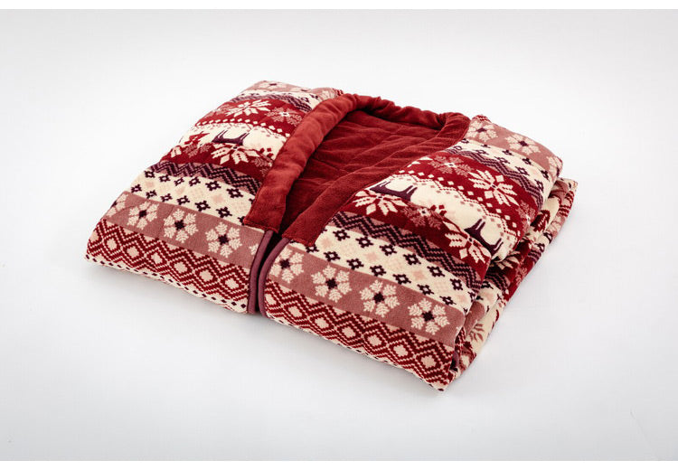 ノルディック柄 かいまき毛布布団 140×190cm 肩口からつま先まで スッポリガード 北欧柄 エンジ グリーン 冬 あったか(代引不可)