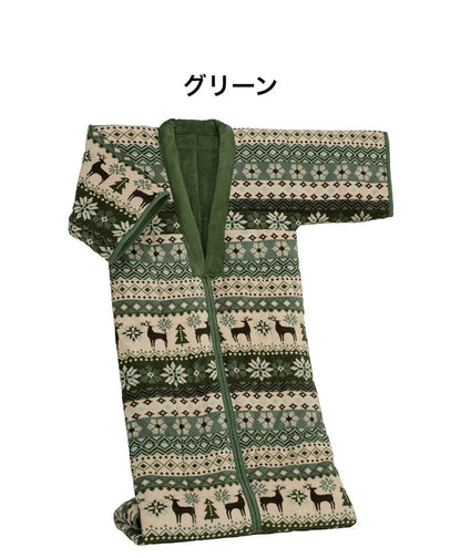 ノルディック柄 かいまき毛布布団 140×190cm 肩口からつま先まで スッポリガード 北欧柄 エンジ グリーン 冬 あったか(代引不可)