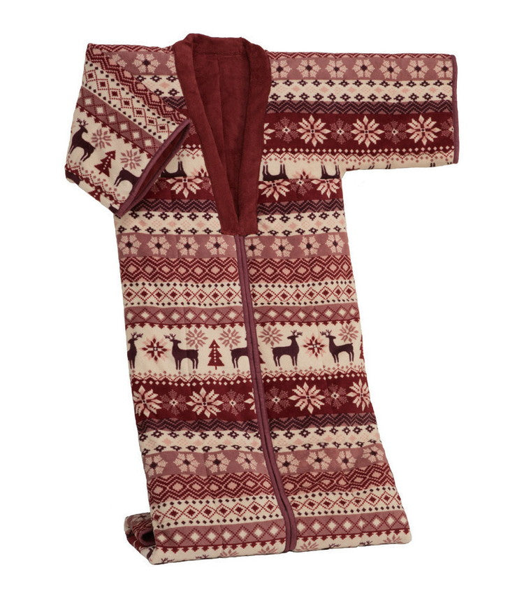 ノルディック柄 かいまき毛布布団 2色組 エンジ・グリーン 140×190cm 肩口からつま先まで スッポリガード 北欧柄 冬 あったか(代引不可)