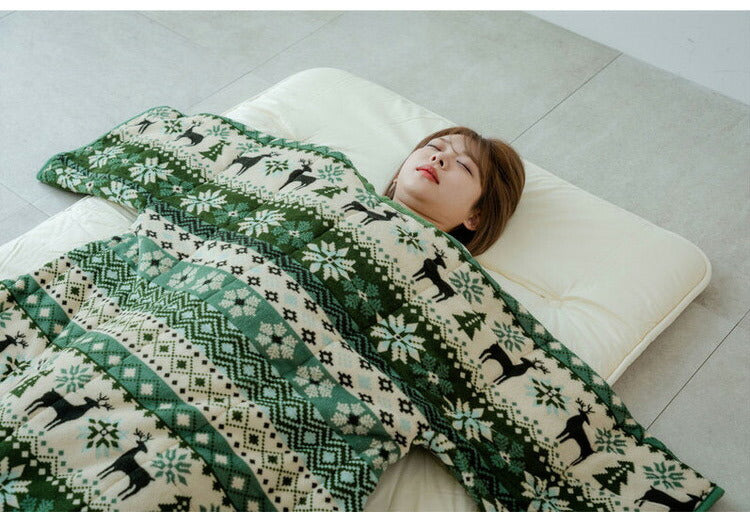 ノルディック柄 かいまき毛布布団 2色組 エンジ・グリーン 140×190cm 肩口からつま先まで スッポリガード 北欧柄 冬 あったか(代引不可)