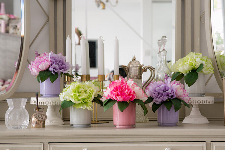 タイマー付きLEDフラワーグラス 置き型タイプ パステルカラー ピオニー アレンジメント おしゃれ かわいい 造花(代引不可)