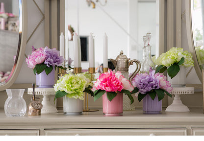 タイマー付きLEDフラワーグラス 置き型タイプ パステルカラー ピオニー アレンジメント おしゃれ かわいい 造花(代引不可)