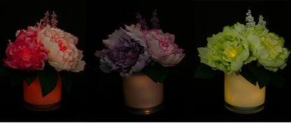 タイマー付きLEDフラワーグラス 置き型タイプ パステルカラー ピオニー アレンジメント おしゃれ かわいい 造花(代引不可)