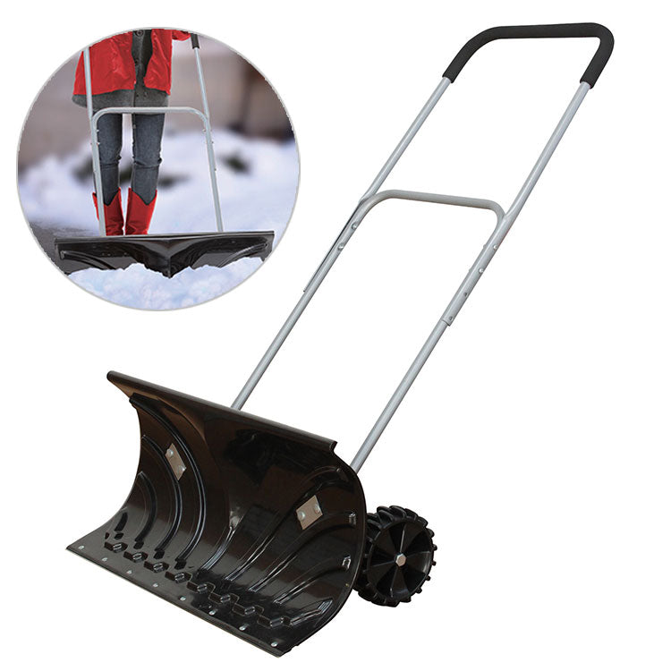 雪かき 大型車輪付きスノープッシャー 楽太郎 キャスター付き ハンドル 高さ調節可能 除雪 コンパクト 雪?き 雪下ろし スコップ シャベル 園芸用(代引不可)