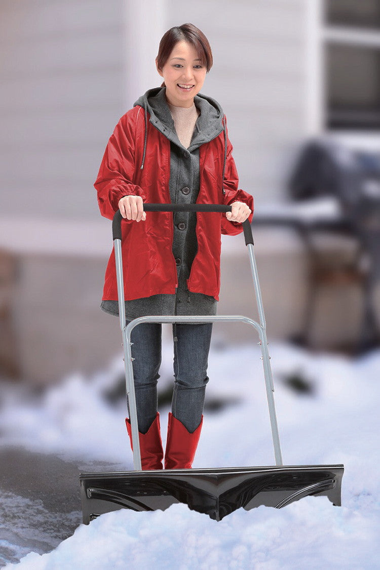 雪かき 大型車輪付きスノープッシャー 楽太郎 キャスター付き ハンドル 高さ調節可能 除雪 コンパクト 雪?き 雪下ろし スコップ シャベル 園芸用(代引不可)