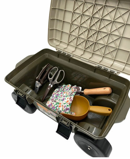 回転座面付き 園芸カート 台車 ワゴン 座れる ボックス 小物収納 耐荷重80kg 足腰 負担軽減 しゃがみ込み 庭 畑 園芸 草むしり 農作業 釣り 日曜大工(代引不可)