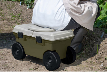 回転座面付き 園芸カート 台車 ワゴン 座れる ボックス 小物収納 耐荷重80kg 足腰 負担軽減 しゃがみ込み 庭 畑 園芸 草むしり 農作業 釣り 日曜大工(代引不可)