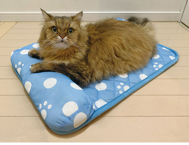 ペットマット ペット用布団 L字枕付き 40×60 接触冷感 足あと柄シリーズ 滑りにくい 冷感 夏の暑さ対策 手洗いOK 小型犬 犬 猫 ペット クッション ペット用品(代引不可)