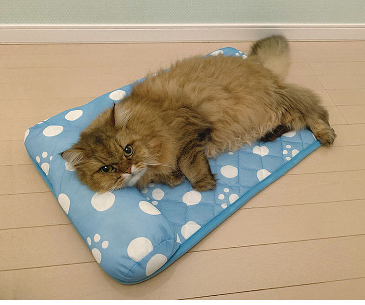 ペットマット ペット用布団 L字枕付き 40×60 接触冷感 足あと柄シリーズ 滑りにくい 冷感 夏の暑さ対策 手洗いOK 小型犬 犬 猫 ペット クッション ペット用品(代引不可)
