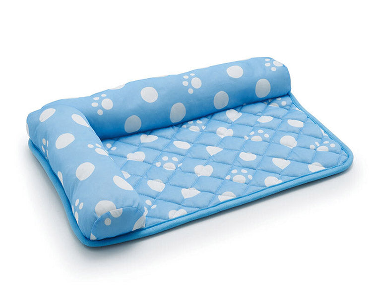 ペットマット ペット用布団 L字枕付き 40×60 接触冷感 足あと柄シリーズ 滑りにくい 冷感 夏の暑さ対策 手洗いOK 小型犬 犬 猫 ペット クッション ペット用品(代引不可)