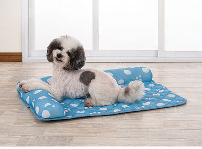 ペットマット ペット用布団 L字枕付き 50×70 接触冷感 足あと柄シリーズ 滑りにくい 冷感 夏の暑さ対策 手洗いOK 小型犬 犬 猫 ペット クッション ペット用品(代引不可)