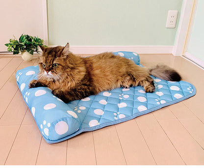 ペットマット ペット用布団 L字枕付き 50×70 接触冷感 足あと柄シリーズ 滑りにくい 冷感 夏の暑さ対策 手洗いOK 小型犬 犬 猫 ペット クッション ペット用品(代引不可)