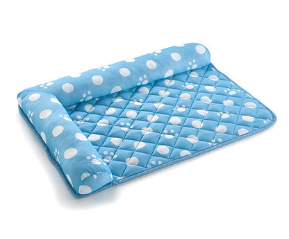 ペットマット ペット用布団 L字枕付き 50×70 接触冷感 足あと柄シリーズ 滑りにくい 冷感 夏の暑さ対策 手洗いOK 小型犬 犬 猫 ペット クッション ペット用品(代引不可)