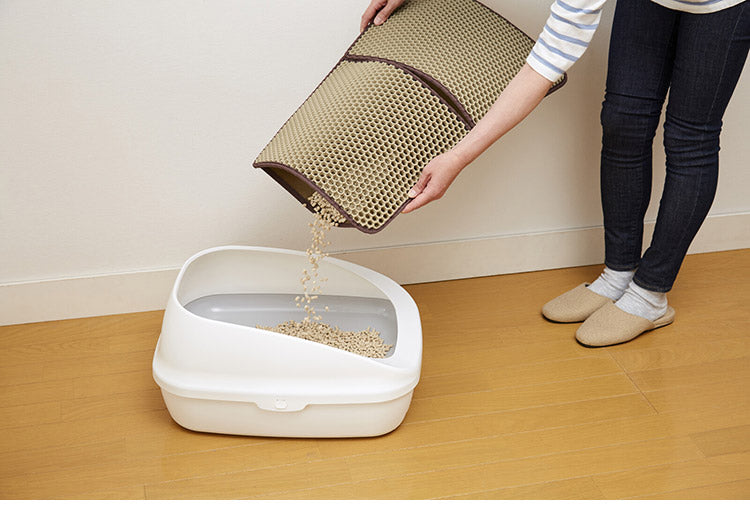 猫砂飛び散り防止マット 凹凸表面 滑り止め有 砂を集める 2重構造 水洗い 猫砂掃除 手間軽減 時短 猫 キャット(代引不可)