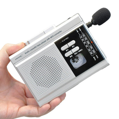 小型ラジカセ AMFMラジオ ワイドFM 録音機能 カセットテープ マイクロSDカード対応 ボイスレコーダー デジタル変換機能付き コンパクト(代引不可)