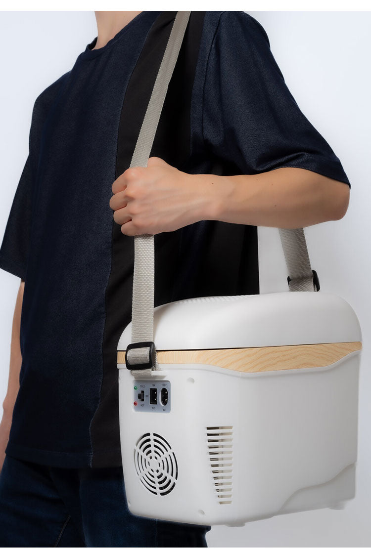 車載冷温庫 ひえぽか 7.5L 肩掛けベルト付 コンパクト 車内 冷蔵庫 クーラーボックス キャンプ 車中泊 防災(代引不可)